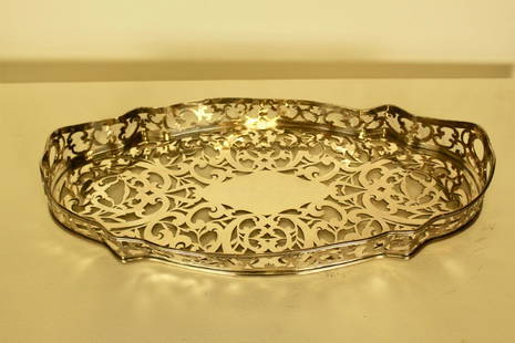 Victorian Silver Plate Cut-out Tray: Victorian era silver plate cut-out tray made in USA by the Meridian Silver Company, 21"L x 11.5"W