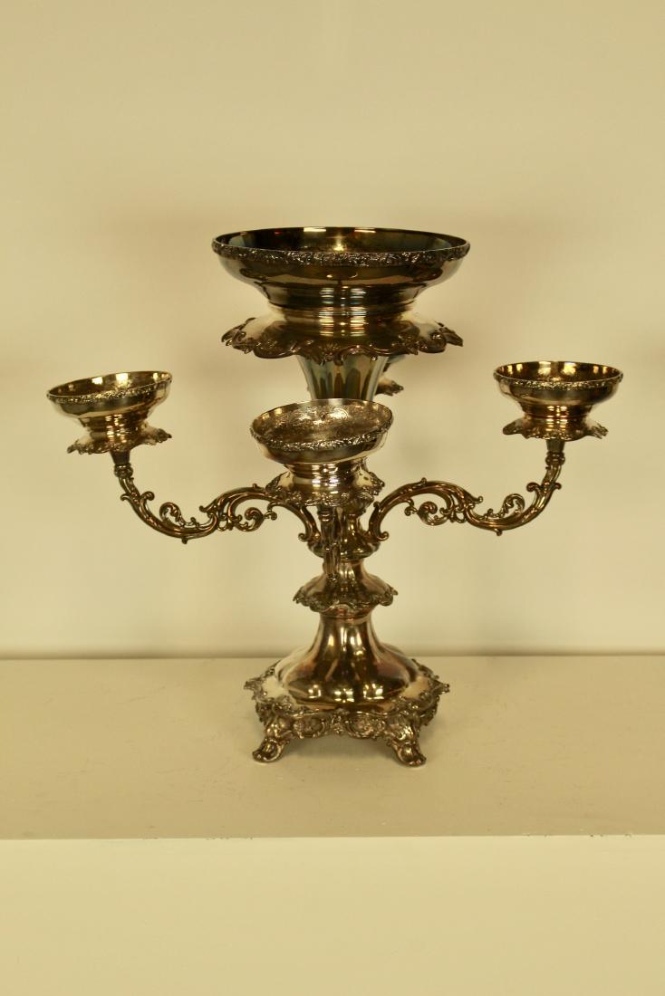 Large Silver Plate Epergne: Large silver plate Epergne, 20"H x 22"W