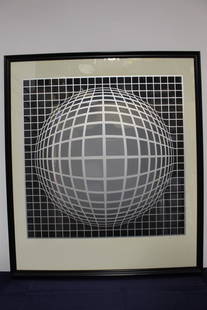 Victor Vasarely Limited Edition Lithograph under Glass: Victor Vasarely Limited Edition Lithograph under Glass, Signed and Numbered 16/267. Measures 28"W x 32"H