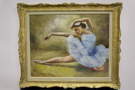 Fried Pal Mid Century Painting of Ballerina: Mid Century Painting of Ballerina wearing Blue Tutu by Fried Pal (Hungarian American painter 1893 -1976). Signed. Circa 1950. 38"W x 31.5"H