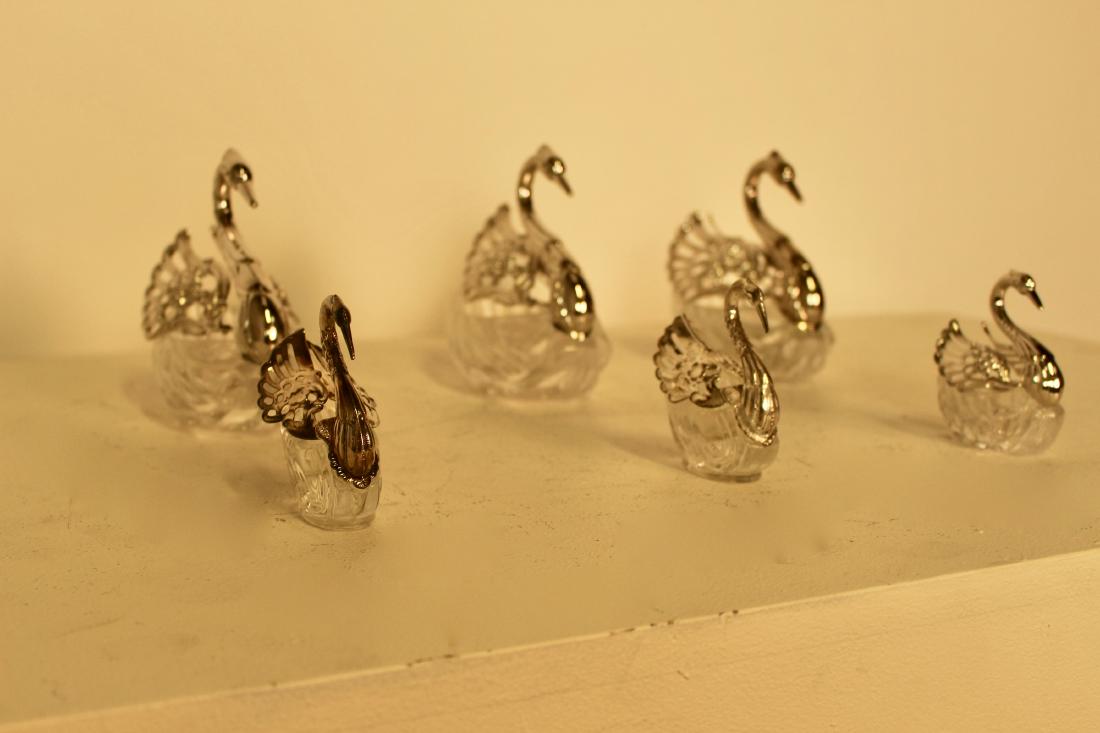 Set of Six Silver Plate and Crystal Swan Dishes (1 of 5)
