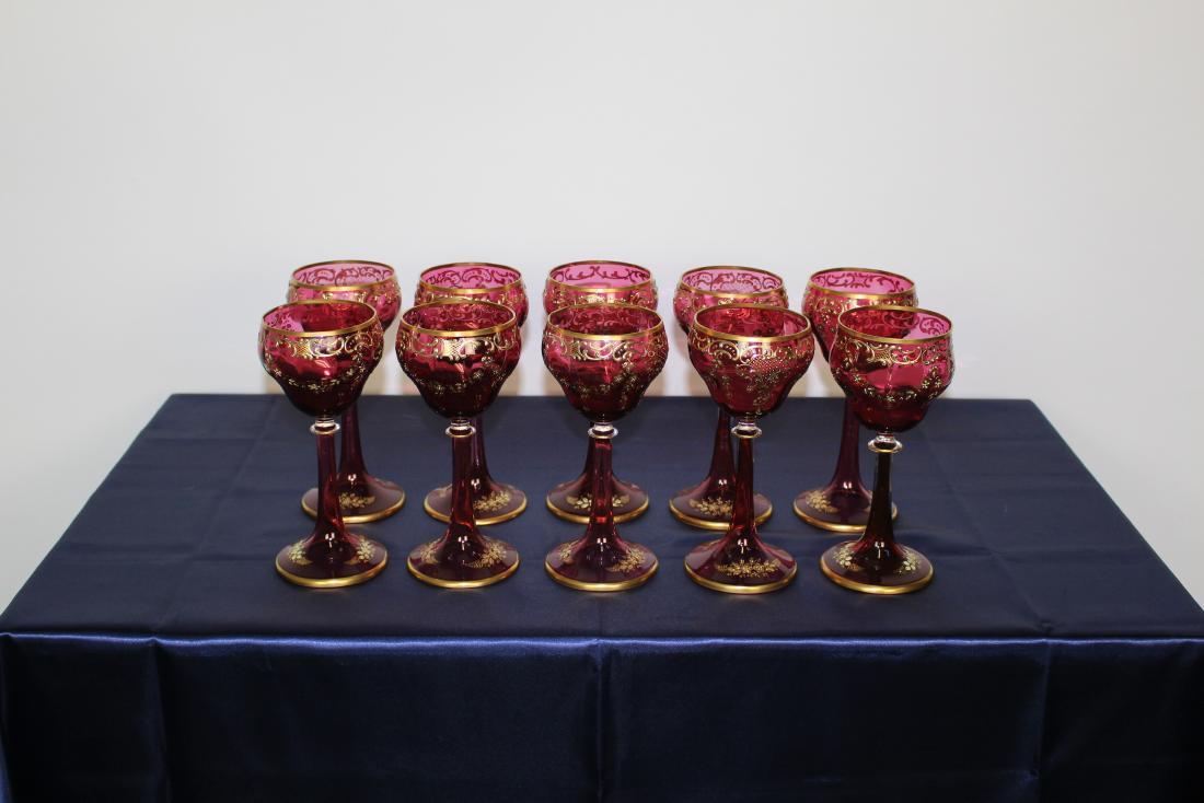 Set of 10 Moser Cranberry Stemmed Goblets (1 of 6)