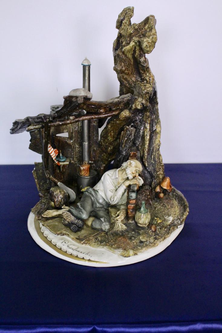 High Quality Capodimonte P Cedraschi Porcelain: High Quality Capodimonte P Cedraschi Porcelain Piece of Old Man sleeping in a shack, Signed and Marked, 11"W x 11"D x 14"H