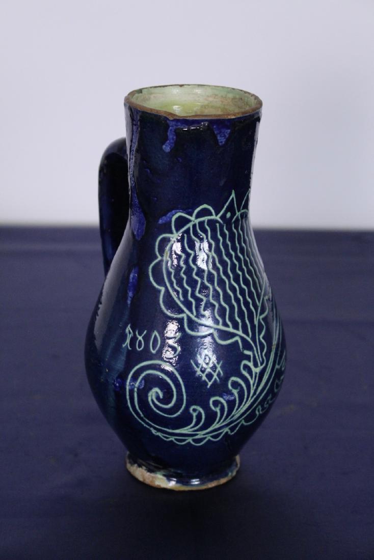 Dutch Blue Glazed Handled Ceramic Jar C. 1803 (1 of 4)