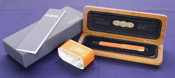 Never Used Parker Centennial Duofold Fountain Pen: Never Used Parker Centennial Duofold Fountain Pen in Original Case with manual and 2 replacement cartridges. Mint condition. Box measures 8.5"L x 3.5"W x 2"H. Pen measures 5.5"L x 0.5" Thick