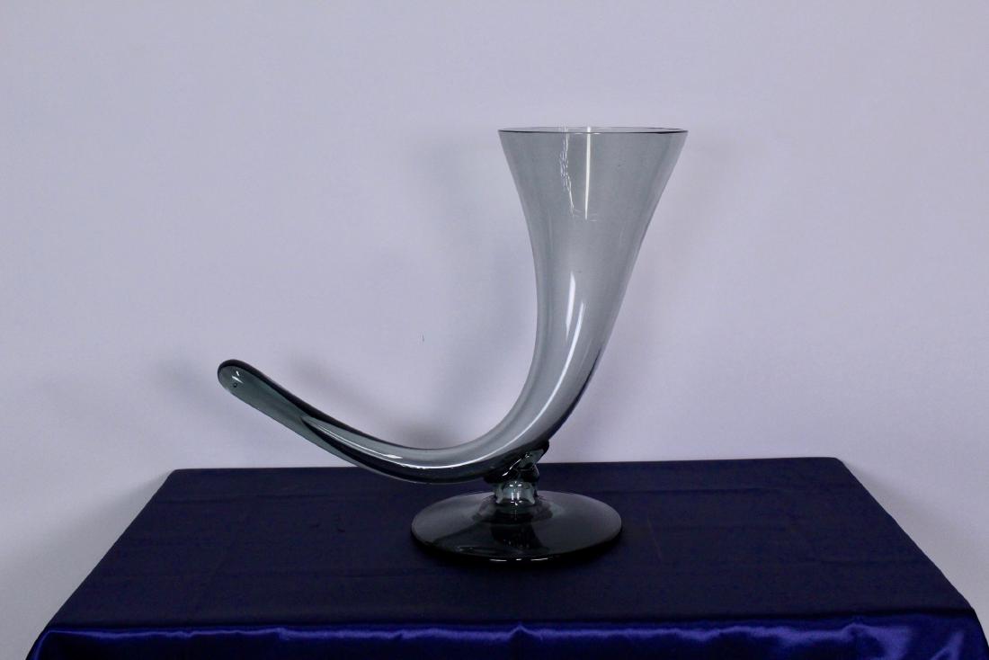 Holmegaard Style Glass Vase: Holmegaard Style Glass Vase in Horn of Plenty Shape, Excellent Condition, 21"W x 17.5"H