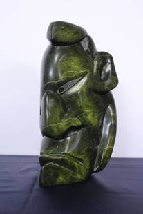 Soapstone Carved Inuit Face by Davidu Eytoch: Soapstone Carved Inuit Face by Davidu Eytoch from Belcher Island, Eskimo Art Canada, 9"D x 12"H x 6"W