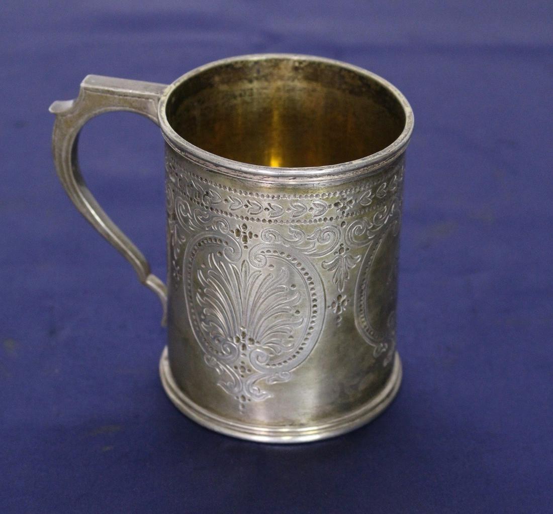 London Hallmarked Sterling Silver Tankard: London Hallmarked Sterling Silver Tankard 1866 George William Adams, 2.5"D x 3.5"H x 4"W (including handle)