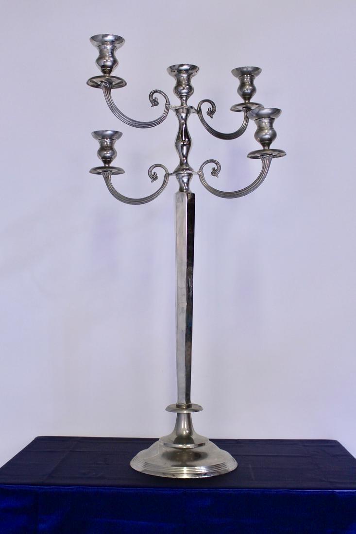 Tall and Stylish Silver Plate 5-Arm Candelabra: Tall and Stylish Silver Plate 5-Arm Candelabra from Hotel Vancouver. 20.5"W x 39"H
