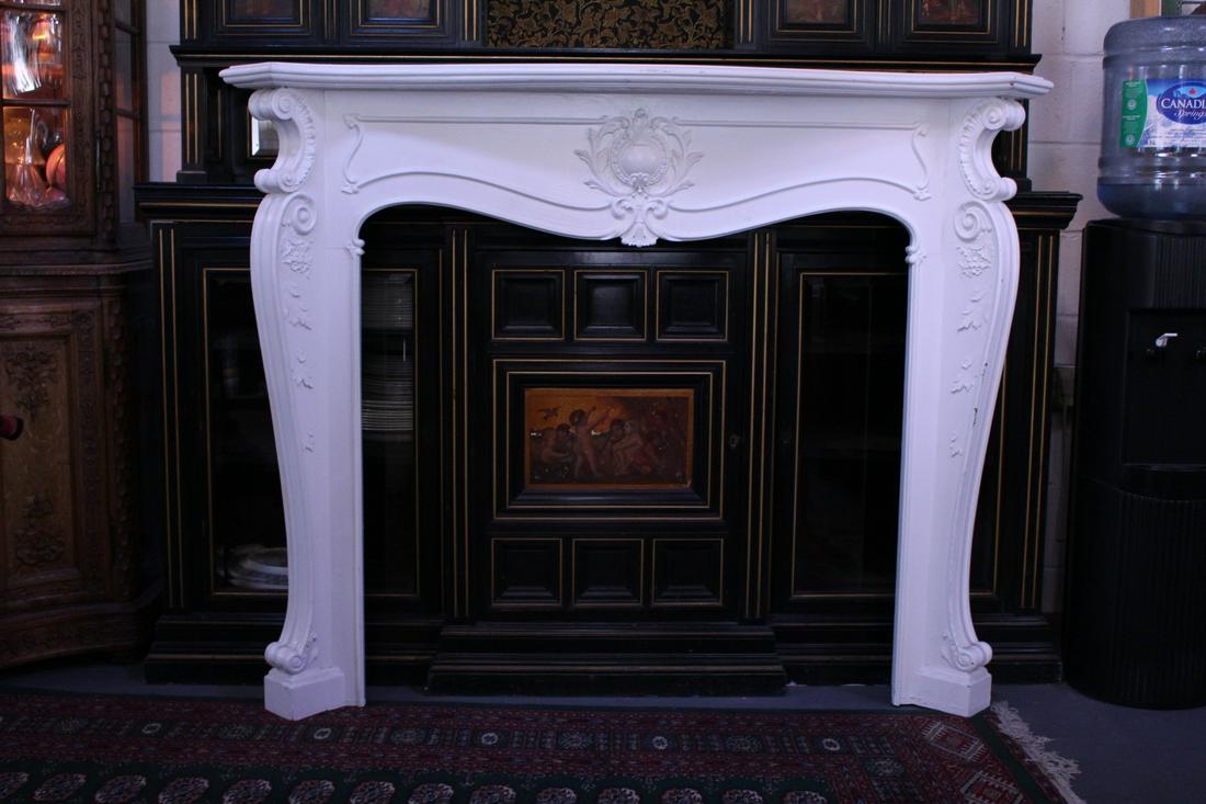 Birch Rococo Fireplace Mantle C. 1900: Rococo Fireplace Mantle C. Birch Hardwood, C.1900
