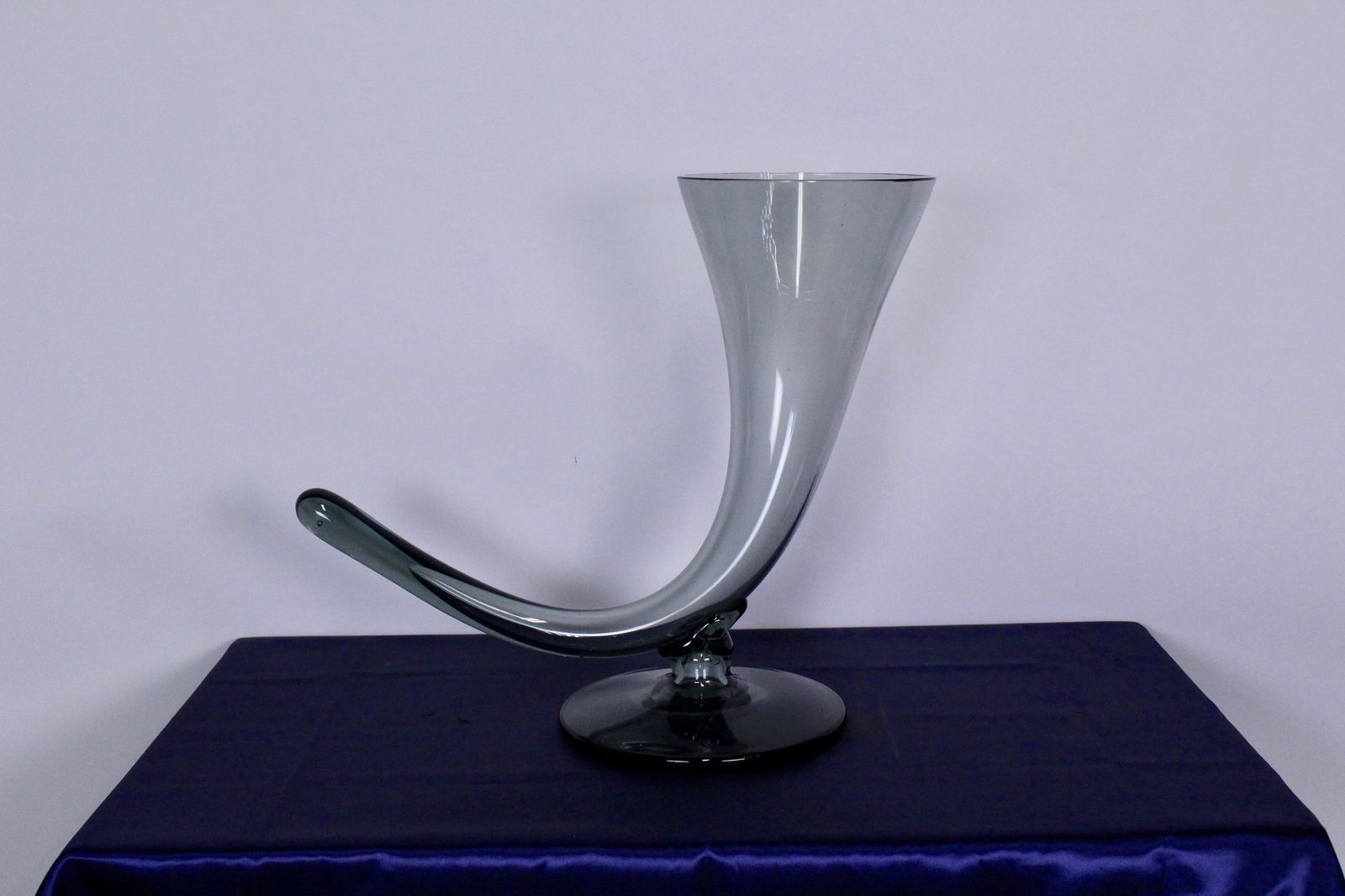 Holmegaard Style Glass Vase: Holmegaard Style Glass Vase in Horn of Plenty Shape, Excellent Condition, 21"W x 17.5"H