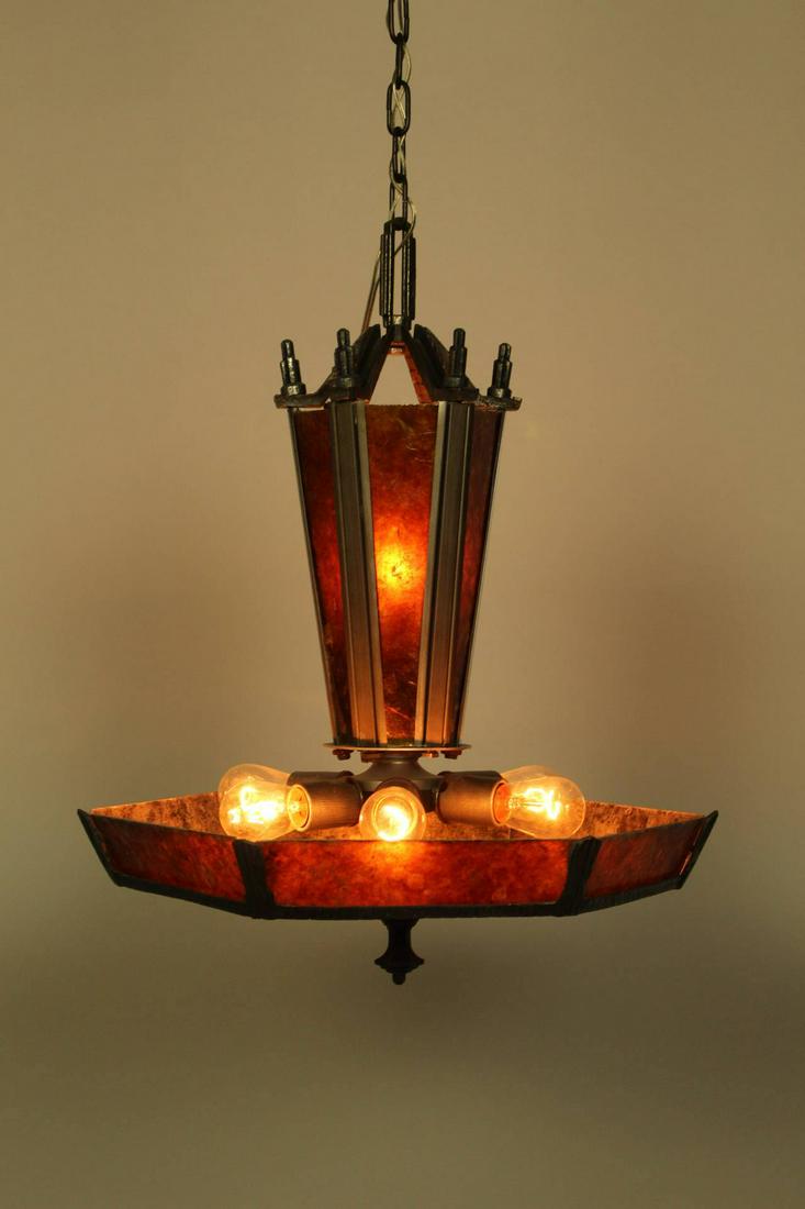 Art Deco Pan Fixture with Mica Inserts: Art Deco pan fixture with Mica inserts. Circa 1925. Measure 40"H x17"D.
