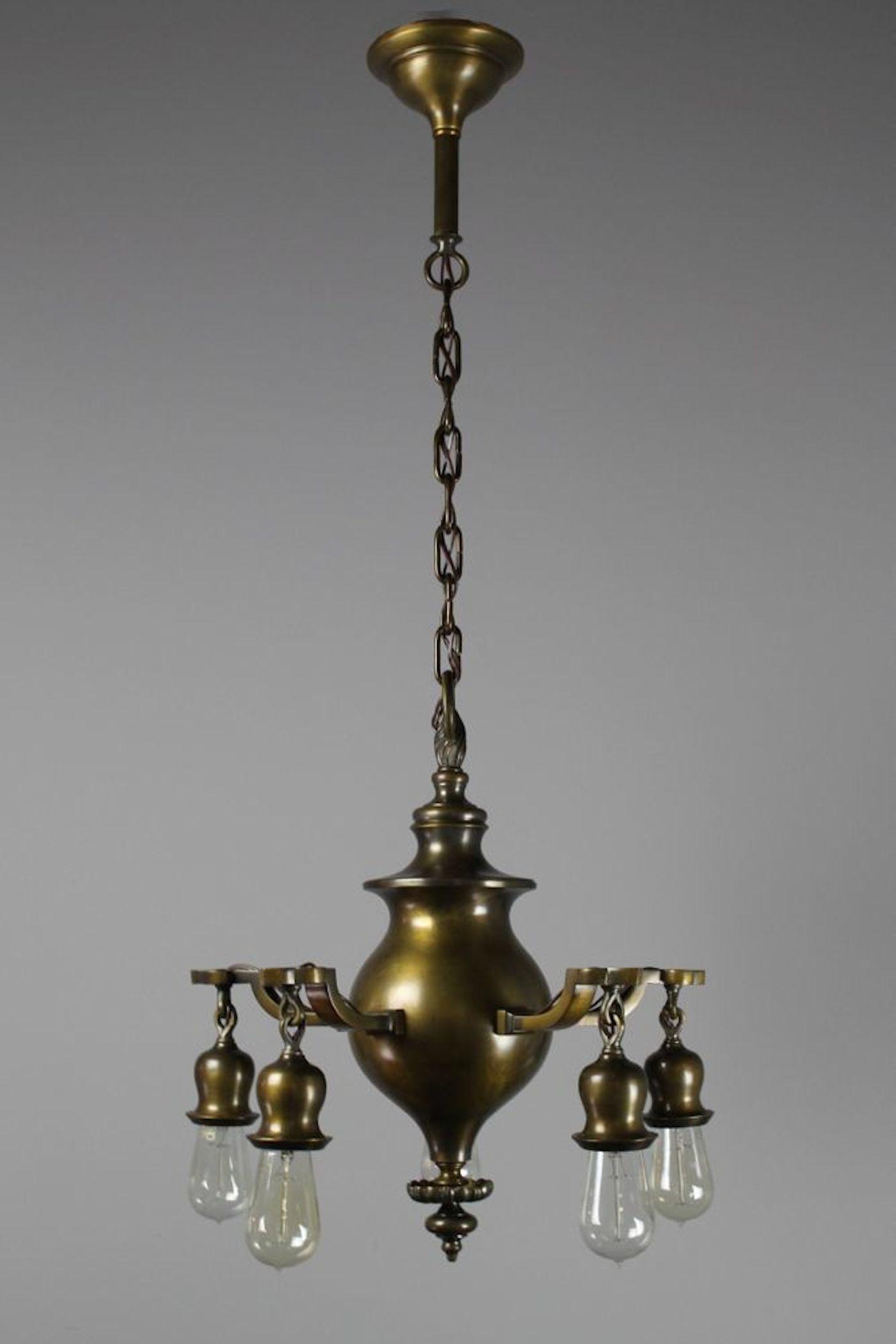 C. 1915 High Quality Bare Bulb Colonial Revival Fixture: Circa 1915 Made by R. Williamson and Co. of Chicago and found in Kansas City, MO this is a super high quality fixture. Retaining all of its original parts and restored to its original finish. Measurem