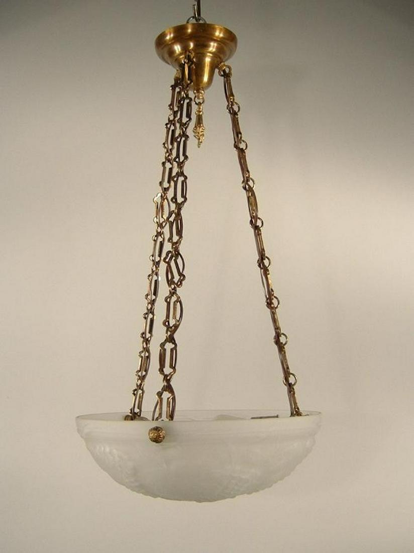 Grape Bowl Light Fixture 20th Cent Lalique Style: Glass Bowl Fixture in the 20th Century Style of Lalique. 30"L x 17"W