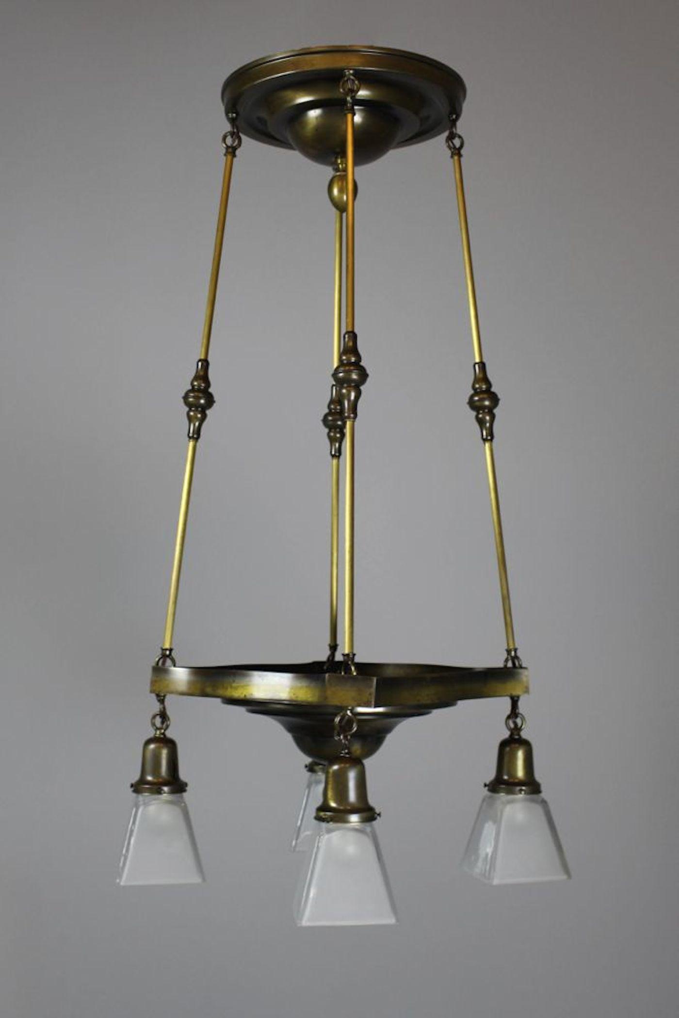 Rod Hung Shower Fixture by Beardslee Chicago: Circa 1915 This rod hung shower fixture is attributed to Beardslee, of Chicago. Showing a typical 'Beardslee' finial. Cleaned, and restored to its original finish, rewired and ready to hang using all 