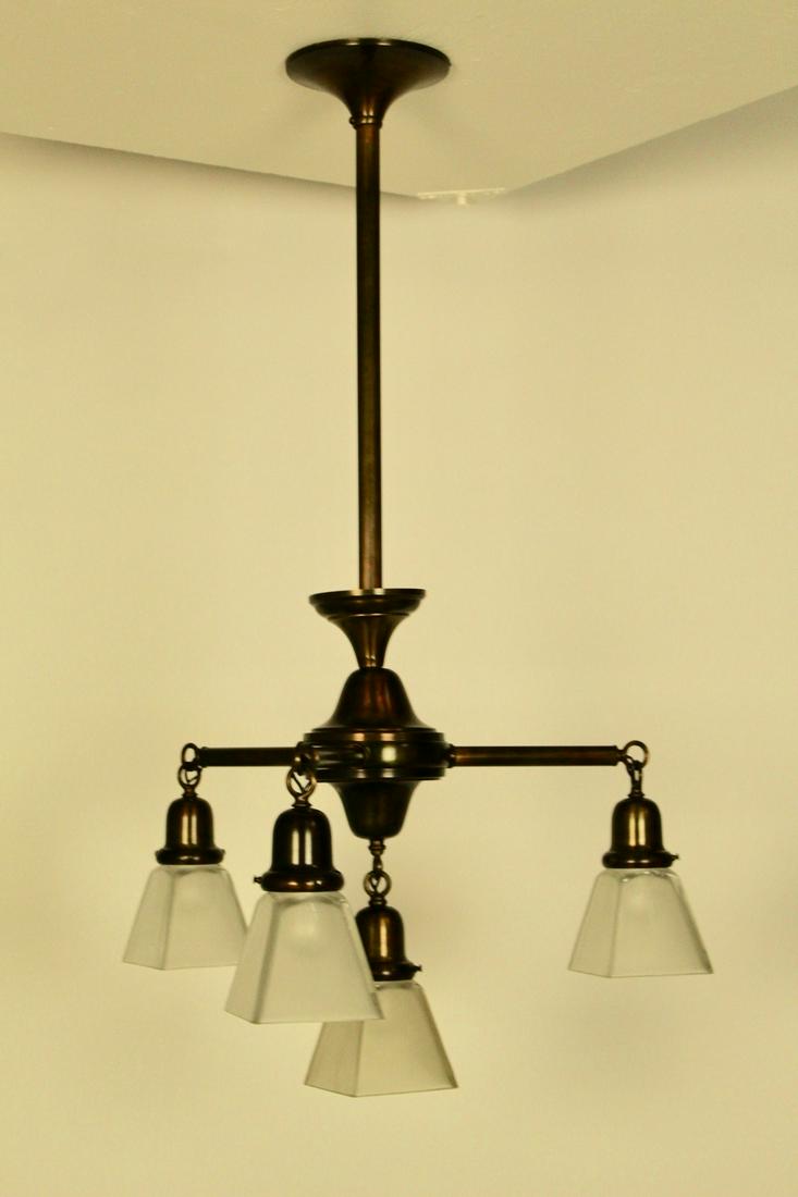 C. 1912 All Original 4 light Arts and Crafts Fixture: C. 1912 All Original 4 light Arts and Crafts Fixture. 37"H x 22"D.