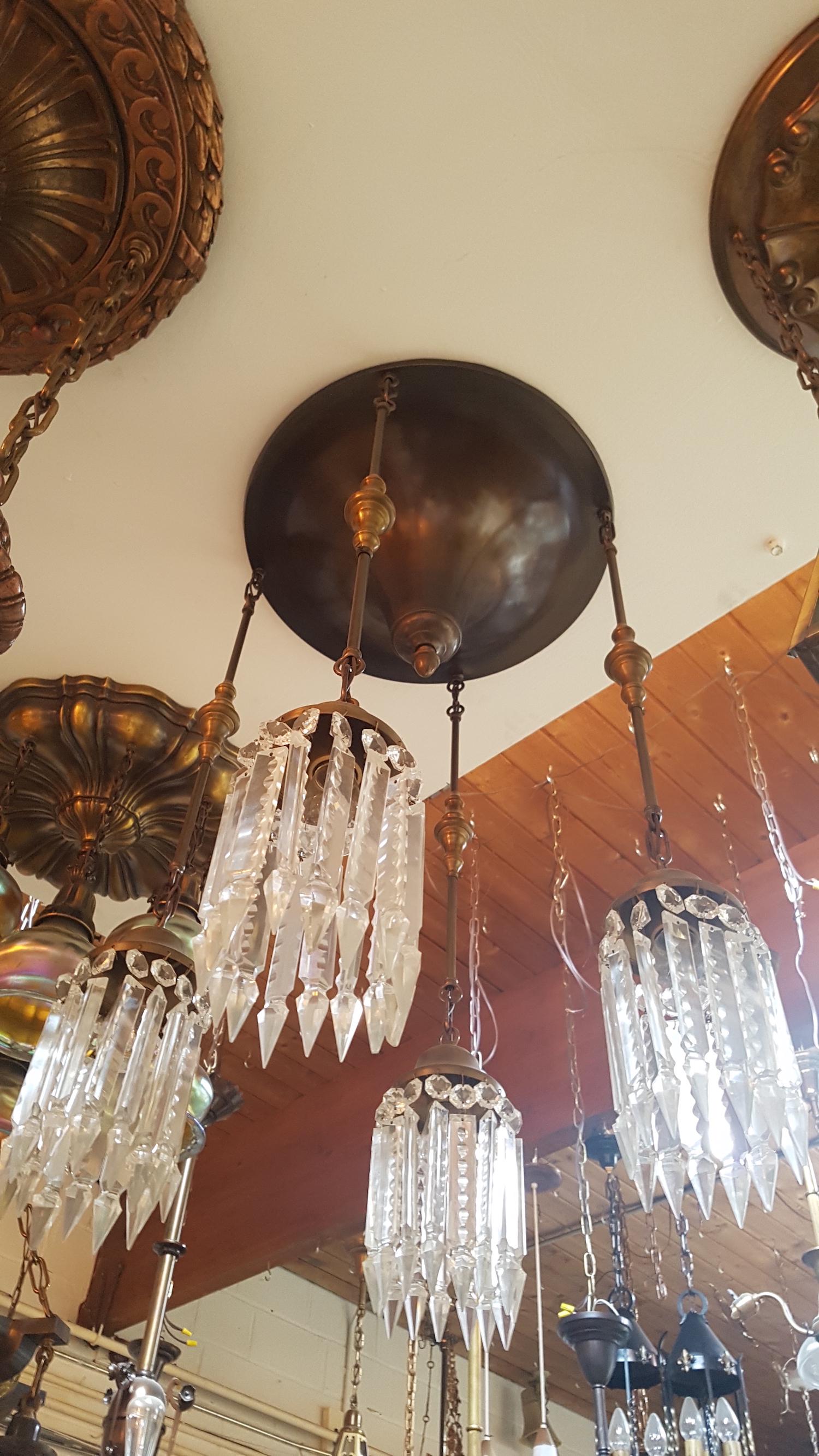 Flushmount Fixture with 4 Lights on Rods: C. 1915, Flushmount Fixture with 4 Lights on Rods. Measures 32"H x 20"D.