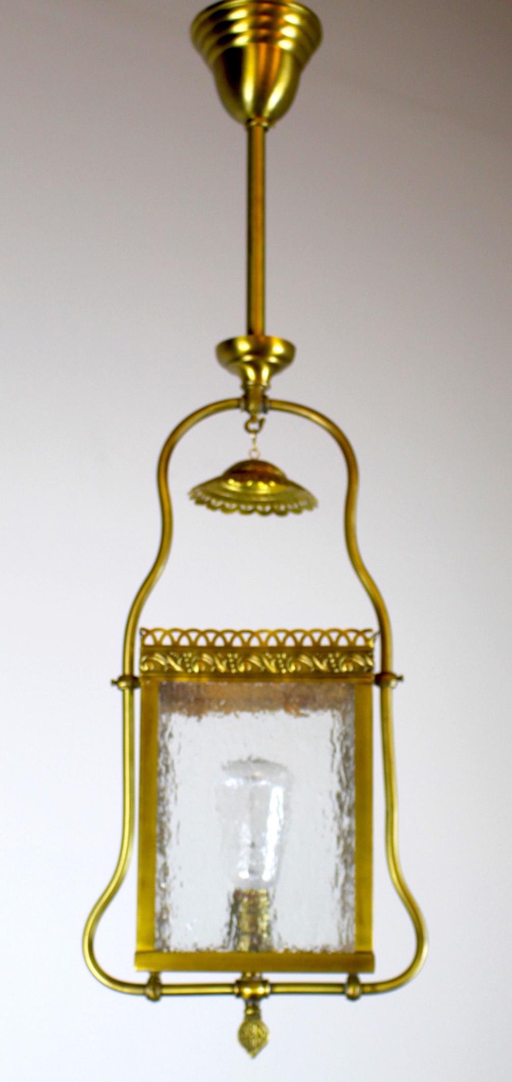 Converted Gas Hall Harp Fixture: Converted gas hall lantern made by R. Williamson of Chicago c. 1905. Measurement: 34"L x 10"D
