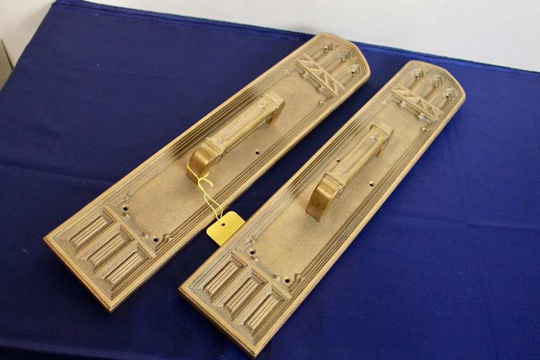 Pair of Vintage Commercial Bronze Door Grips / Pulls: Pair of Vintage Commerical Bronze Door Grips / Pulls. 19.5"H x 4"W