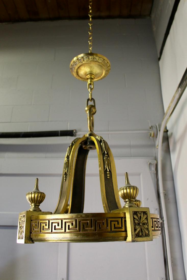 C.1910 Heavy Commercial Light Fixture: Ca 1910 commercial fixture, bottom lens missing, 18"W x 29"L