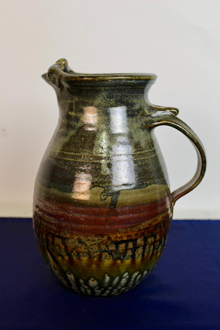 Japanese Art Pottery Unusual Glazed Handle Pitcher (1 of 12)