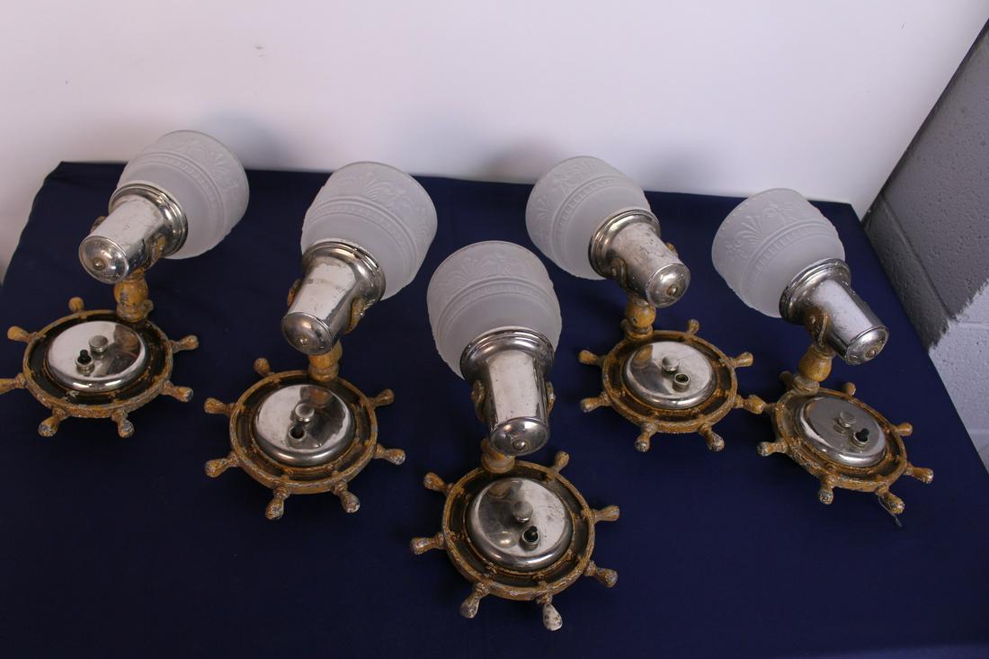 Set of 5 Nautical Style Wall Sconces with Glass Shades (1 of 11)