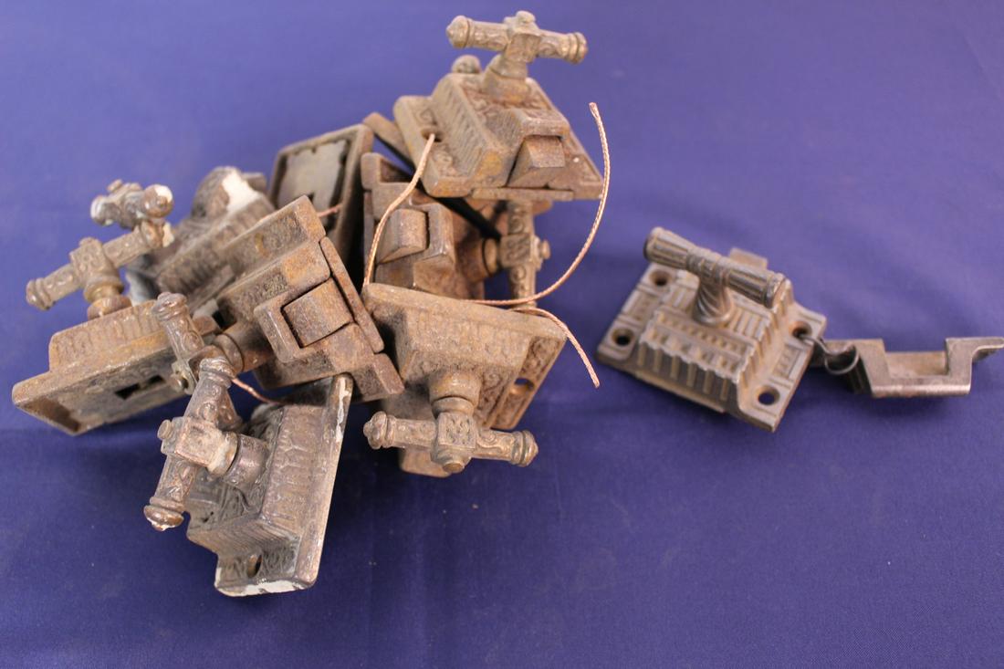 C.1880 Set of 10 Window Locks: C.1880 set of 10 window locks, very rare, unique design, each measures 2"x 1.8"
