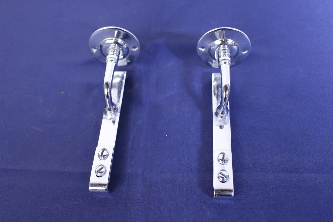 Pair of Antique Brasscrafters Bathroom Shelves Brackets: Pair of antique "Brasscrafters" bathroom shelves brackets, made in Denmark, nickel plated, measures 5.5"Long, 2.5"H
