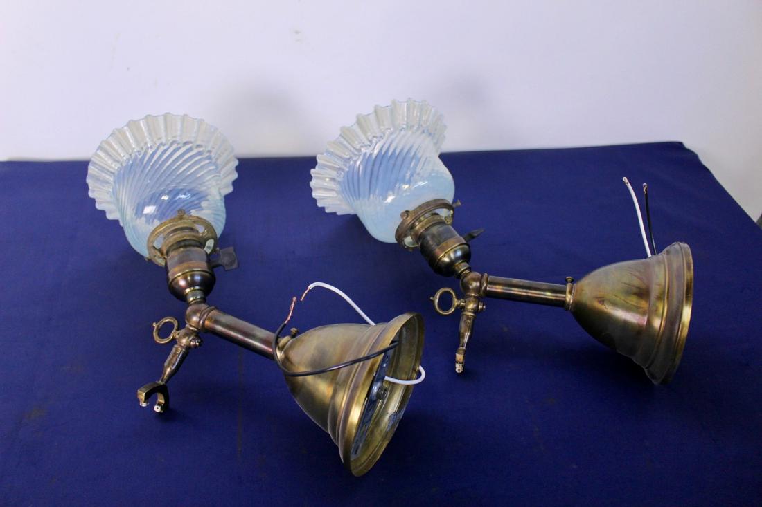 Pair of Gas Converted Electric Wall Sconce with fluted (1 of 8)