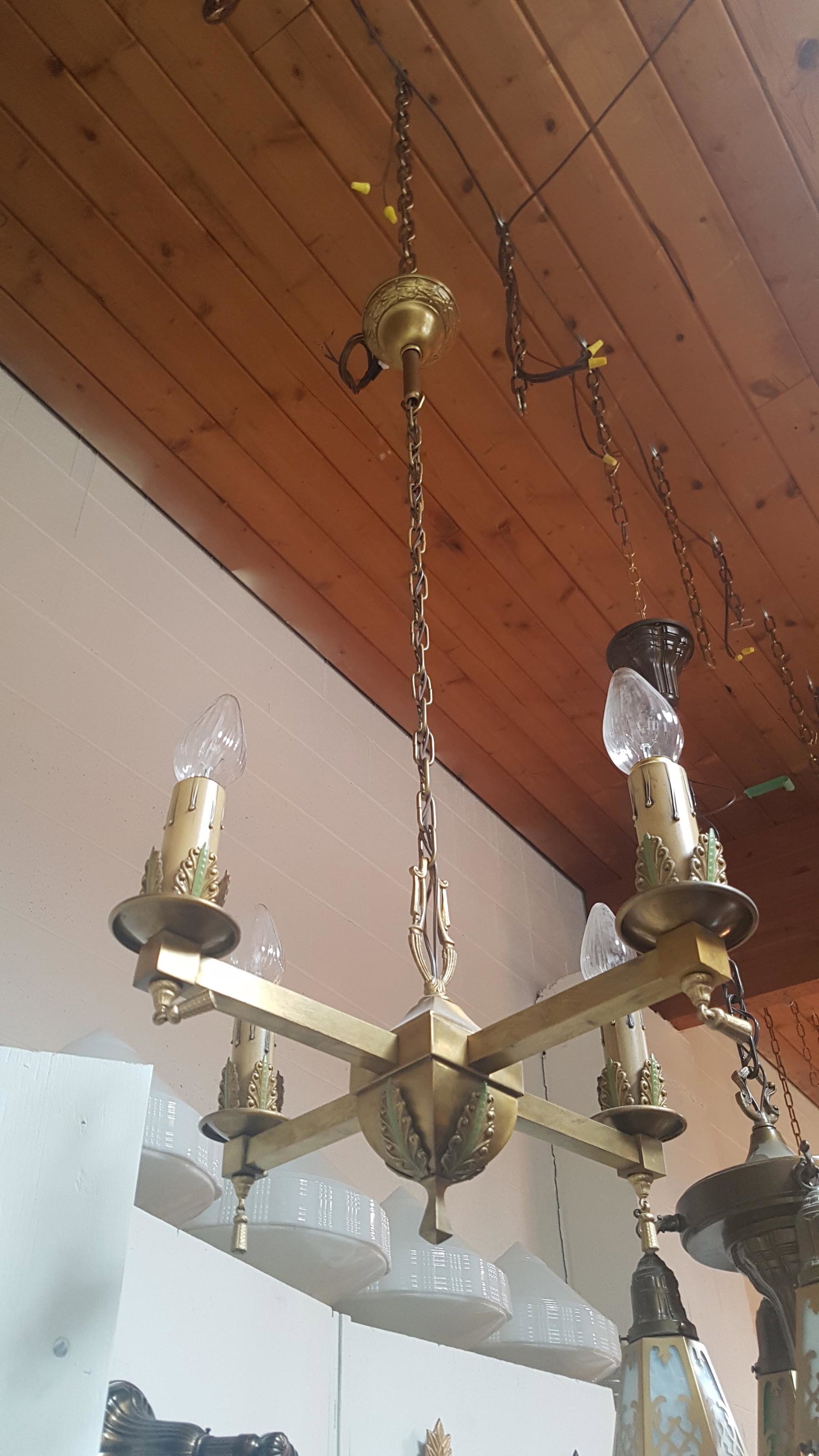 4 Light Uplit Mission Fixture C. 1910: 4 Light Uplit Mission Fixture C. 1910. Measures 42"L (drop) x 13"H (body) x 17"W.