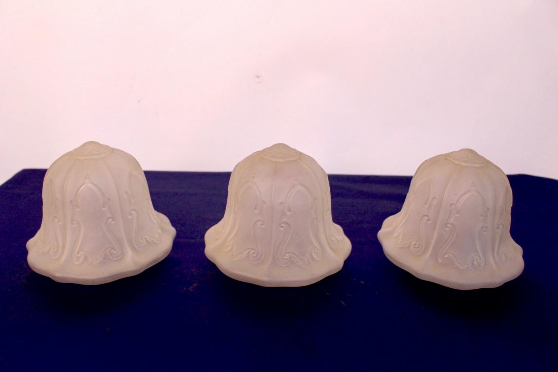 Set of 3 Art Deco Frosted White Shades with Patterns (1 of 8)