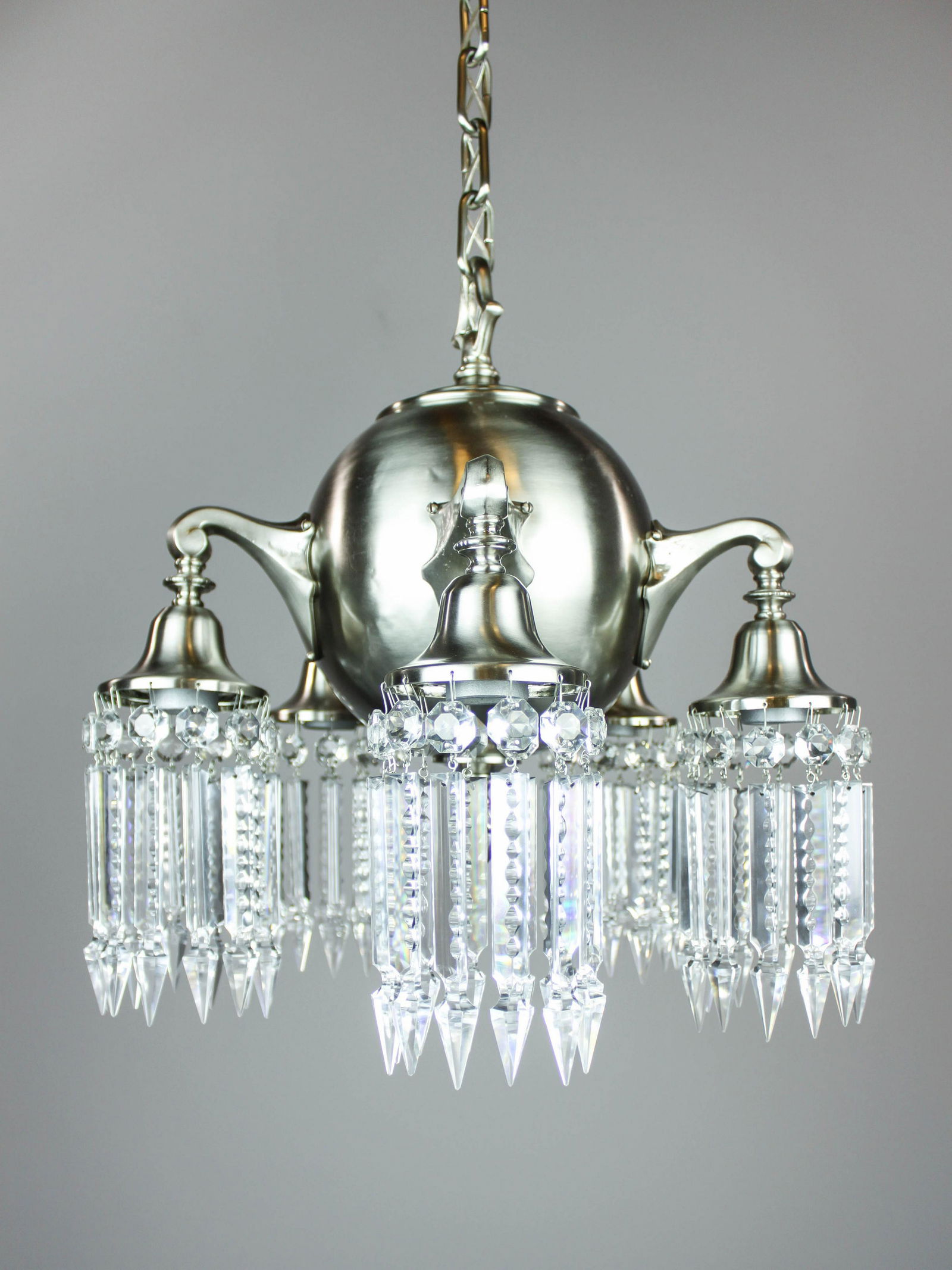 Rare Nickel Plated Brass Crystal 5 Light Fixture (1 of 5)