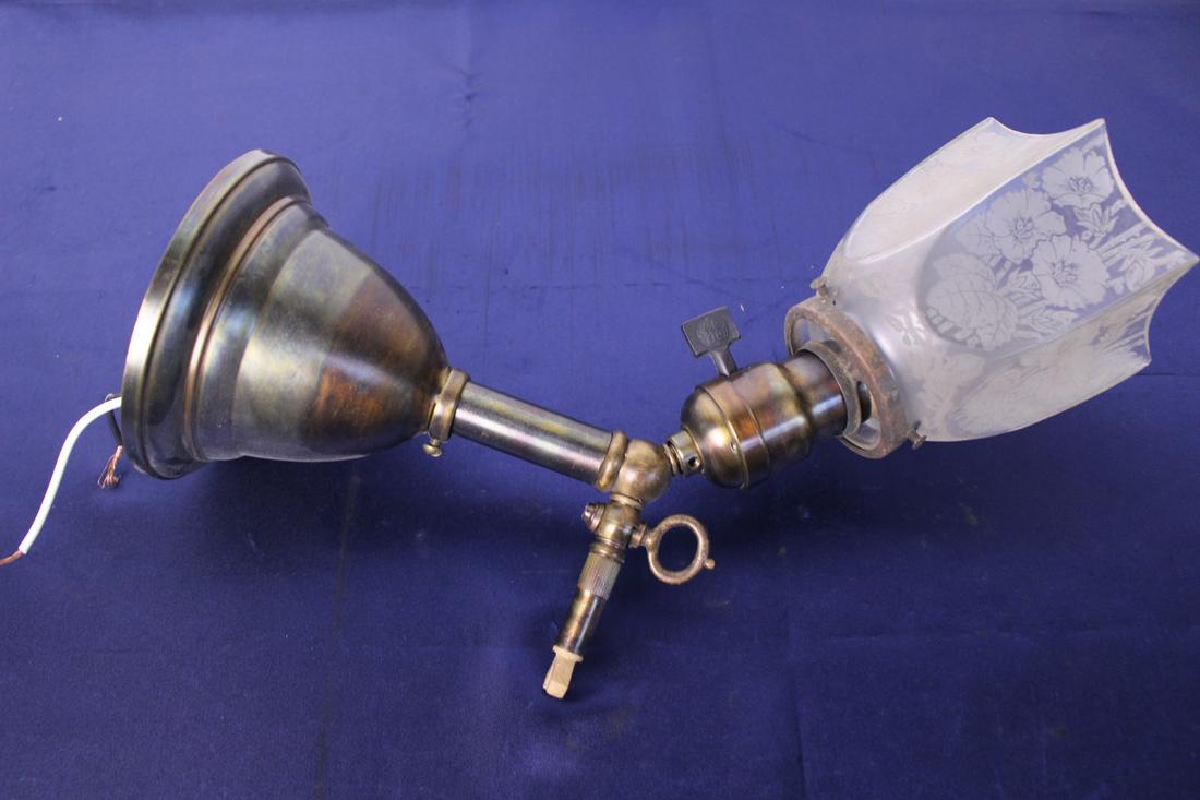 Gas Converted Electric Wall Sconce with Floral Glass (1 of 6)