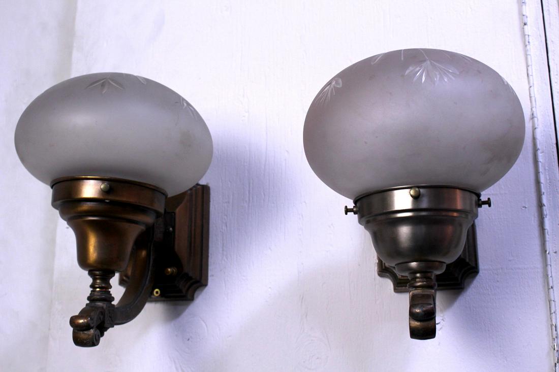 Two Art Nouveau Wall Sconces with Shades (1 of 11)