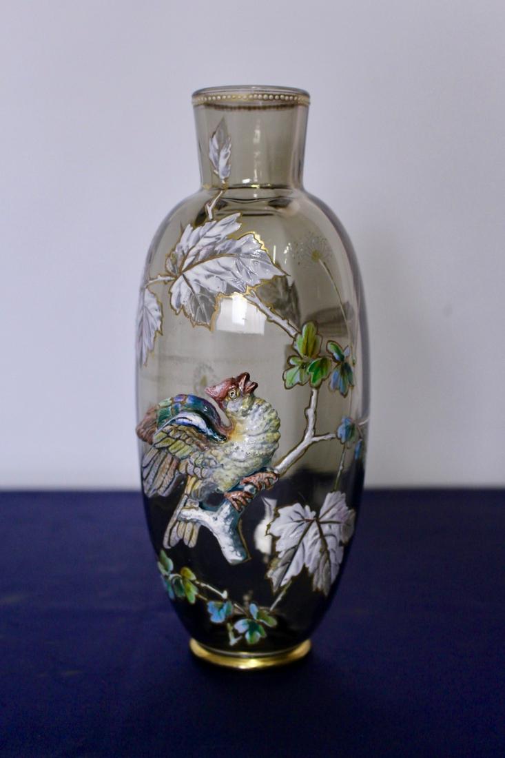 Rare Moser Glass Vase with Raised Enamel Decorations and Applications (1 of 5)