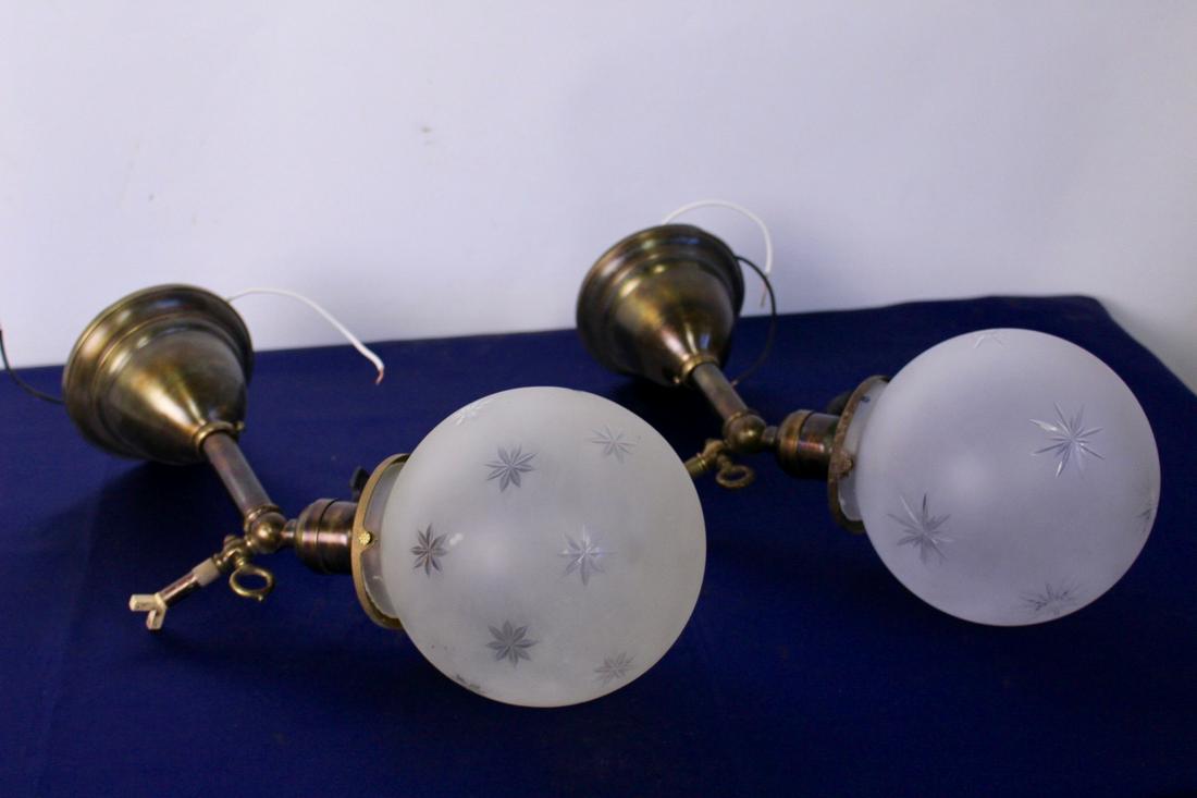 Pair of Combination Gas and Electric Wall Sconce with Globe Shades (1 of 7)