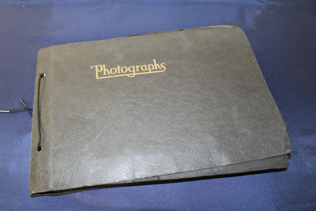 Antique Photo Album: Photo albums with leather style case. It includes approximately 85 black and white photographs of BC Canada, Alberta, Saskatchewan, Atlanta etc. Measures 11.5"W x 7.5"H