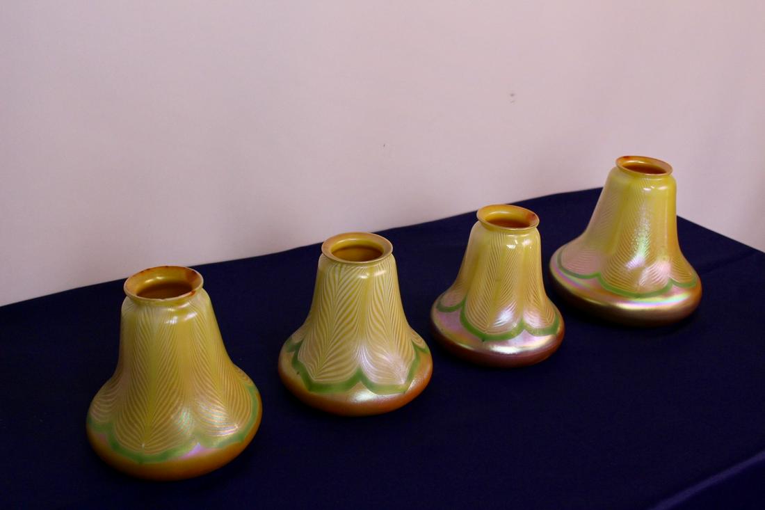 Set of 4 Steuben Gold Pulled Feather Art Glass Shade (1 of 14)