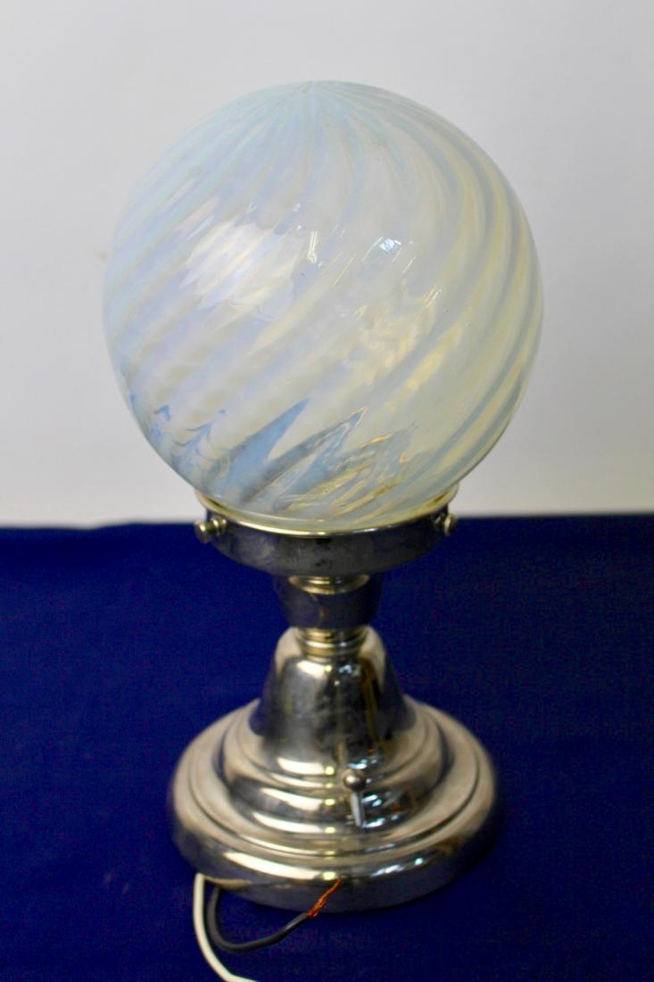 Nickel Plate Fixture with Opalescent Swirl Shade: Nickel plate fixture with Opalescent Swirl Shade. Measures 11"H x 5"Dia.