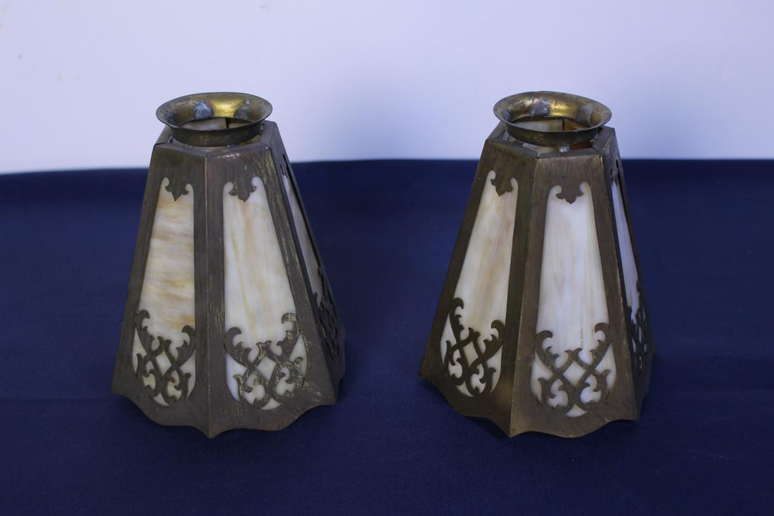 Set of 2 Art Nouveau Ripple Marble Glass Cut Shades: Set of 2 Art Nouveau Ripple Marble Glass Cut Shades. Each measures 7"H x 2.25"D