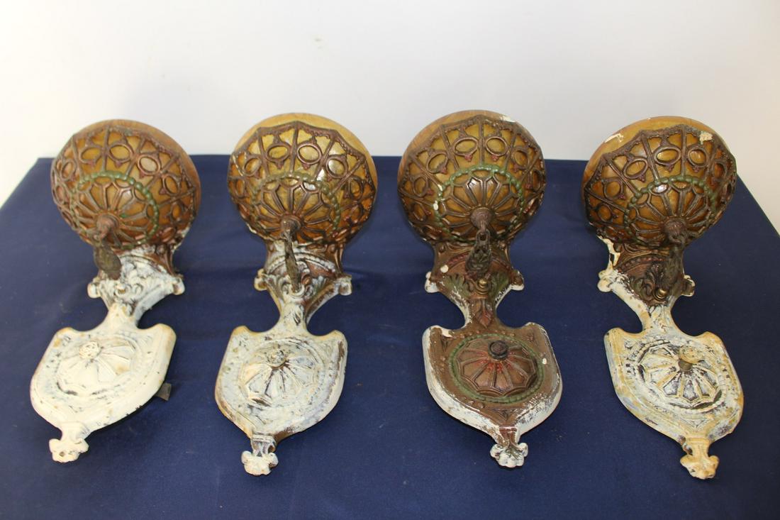 4 Antique Art Deco Sconces with Amber Shades (1 of 10)