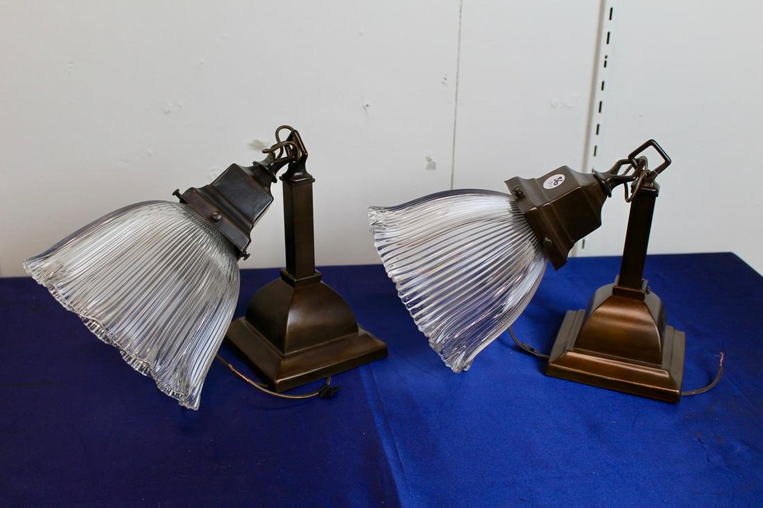 Pair of Arts and Crafts Sconces with Holophane Shades (1 of 8)