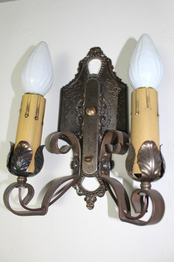 Circa 1910 Double Arm Colonial Style Bronzed Wall Sconce (1 of 5)