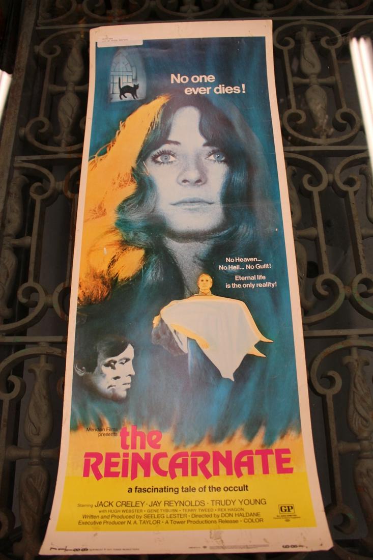 Original "Reincarnate" Movie Poster 1971: Original "The Reincarnate" Movie poster 1971. Measures 14"W x 36"H. The Reincarnate, the 1971 Don Haldane directed Canadian occult reincarnation horror thriller. "A fascinating tale of the occult" sta