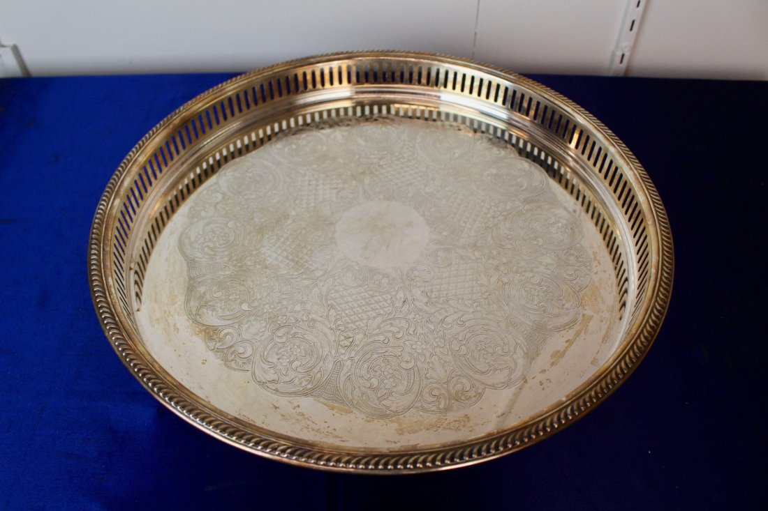 Circa 1920 Silver Plate Round Decorative Serving Tray (1 of 5)