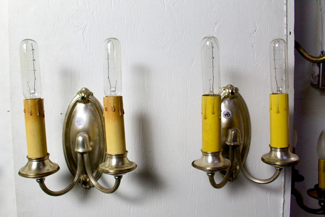 Circa 1912 Pair of Double Wall Sconces with Candle Tapers (1 of 5)
