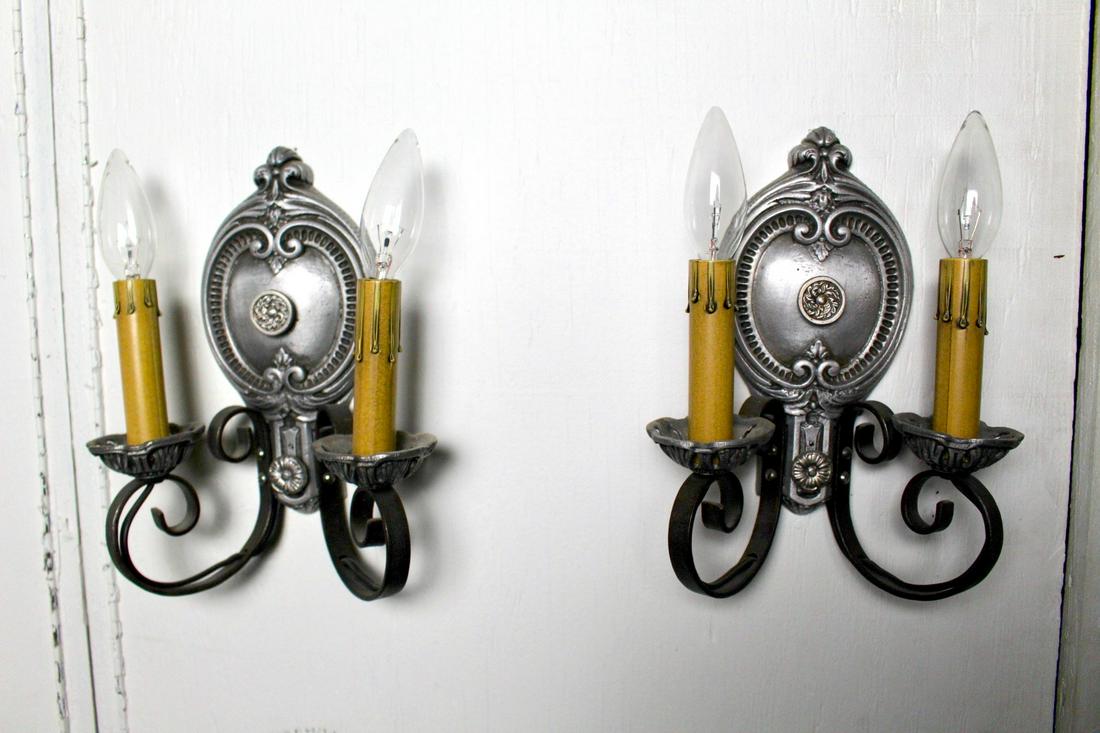 Pair of Double Wall Sconces with Candle Tapers (1 of 5)