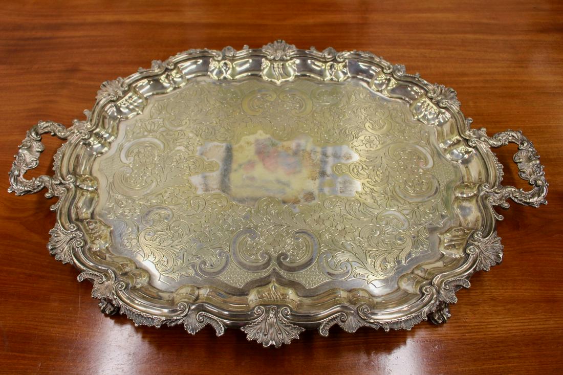 Monumental Silver Plate Serving Tray with Ornate Engraving (1 of 7)