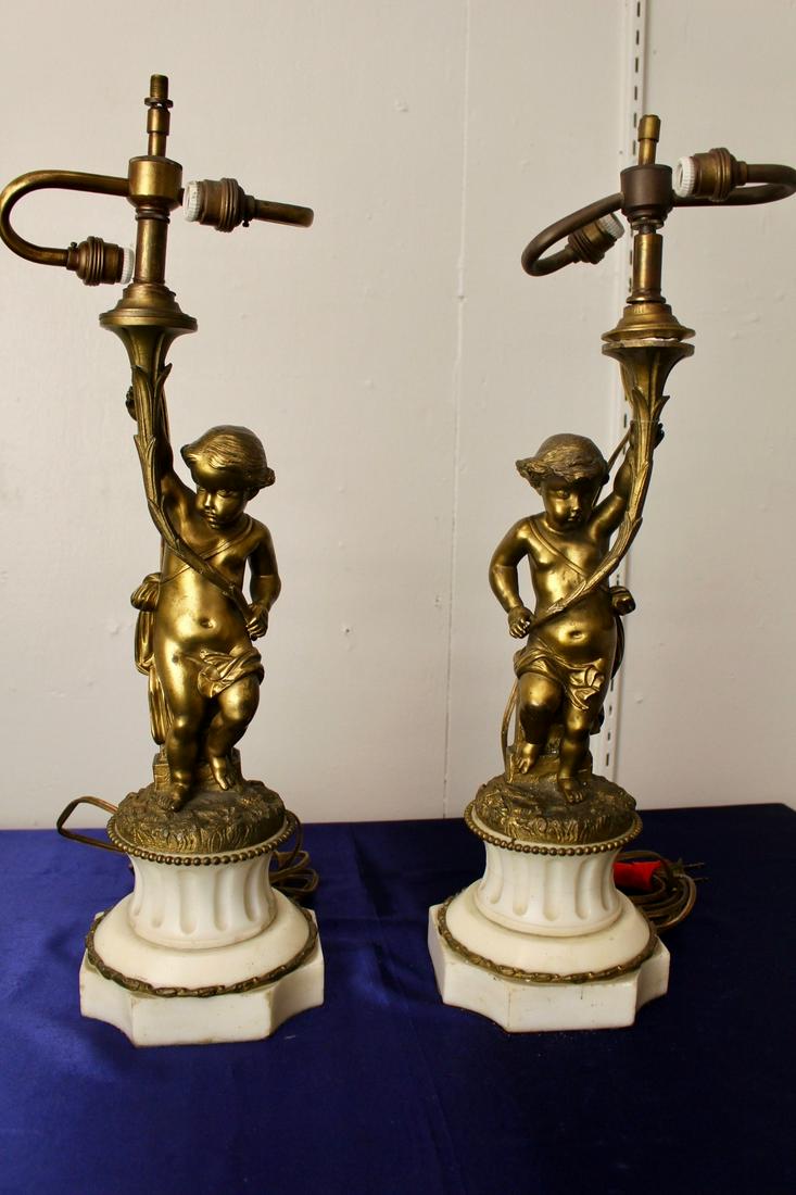 Antique Pair Bronze Cherub Candle Sticks (1 of 11)