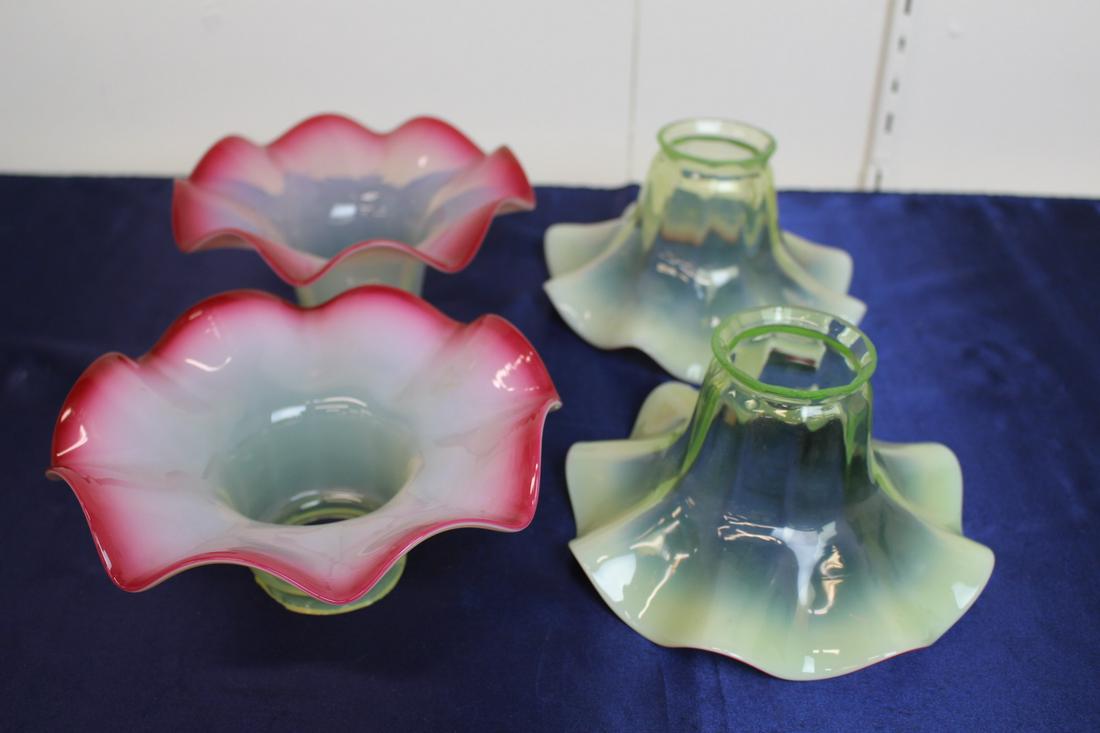 Set of 4 Electric Uranium Cranberry Art Glass Shades (1 of 10)